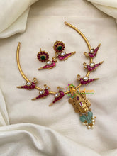 Premium Temple Hasli Choker-Vishnu-Pastel Green Bead-G7380